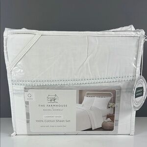 Rachel Ashwell The Farmhouse Queen Sheet Set 4 Pc White 100% Cotton Cottage NEW